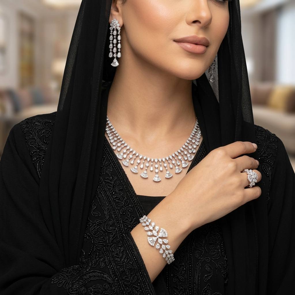 Omnia Rimal White Bridal Full Set in 925 Silver with High Quality Simulated Diamonds