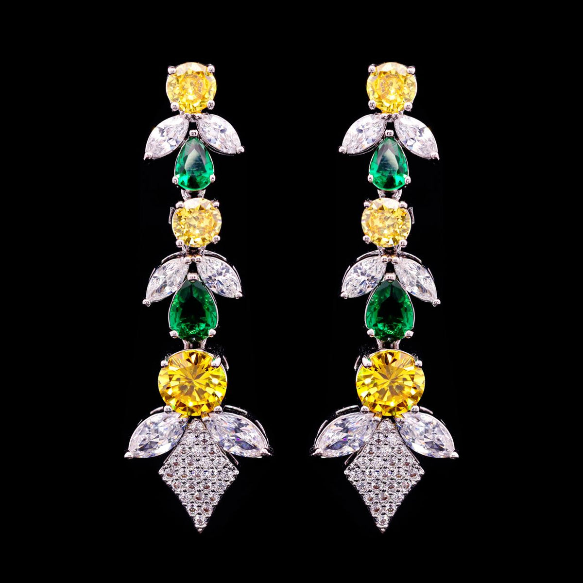 Vionna Yellow & Green Luxury Bridal Full Set with High-Quality Zircon Stones Rhodium-Plated Finish