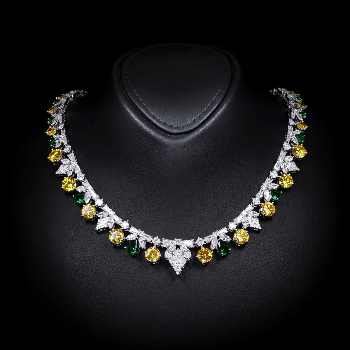 Vionna Yellow & Green Luxury Bridal Full Set with High-Quality Zircon Stones Rhodium-Plated Finish