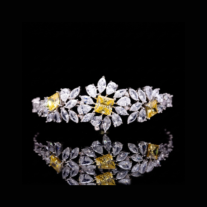 Omnia Christine Yellow Luxury Bridal Full Set In High Quality Zircon Stone Premium Rhodium Plated