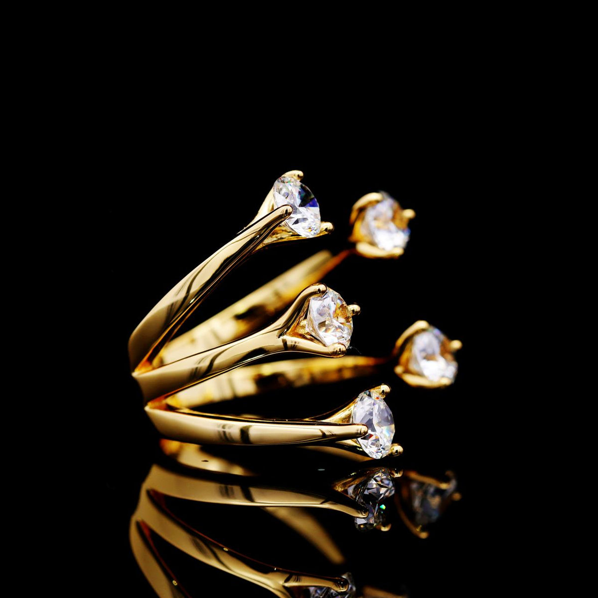 Hiyam Ring with Certificate | High-Quality Simulated Diamonds in 925 Sterling Silver, Gold Plated