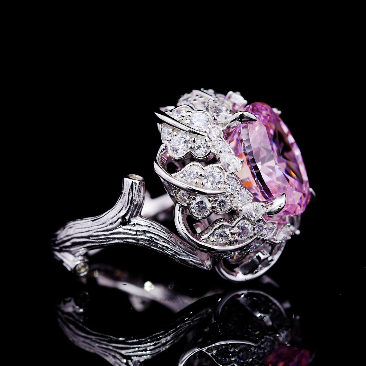 Yamina Pink Ring with Certificate | High-Quality Simulated Diamonds in 925 Sterling Silver