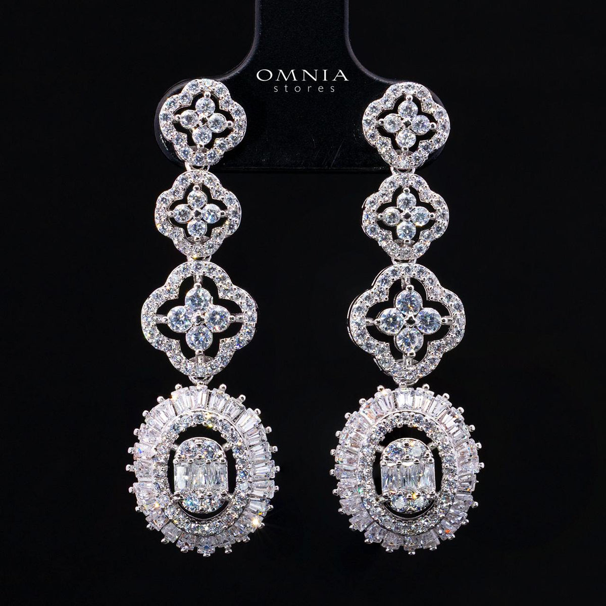 Ismeria White Long Chain Necklace and Earring Set with High-Quality Simulated Diamonds and Rhodium Plating