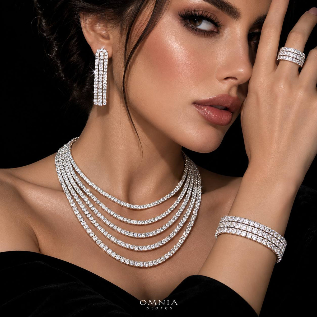 Omnia Yasmira White Luxury Bridal Full Set with High Quality Zircon Stone Premium Rhodium Plated
