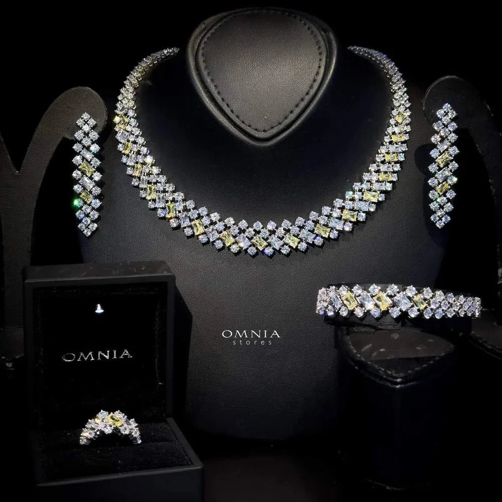 Omnia Wedo Yellow Bridal Full Set High Quality Zircon Stone in Rhodium Plated