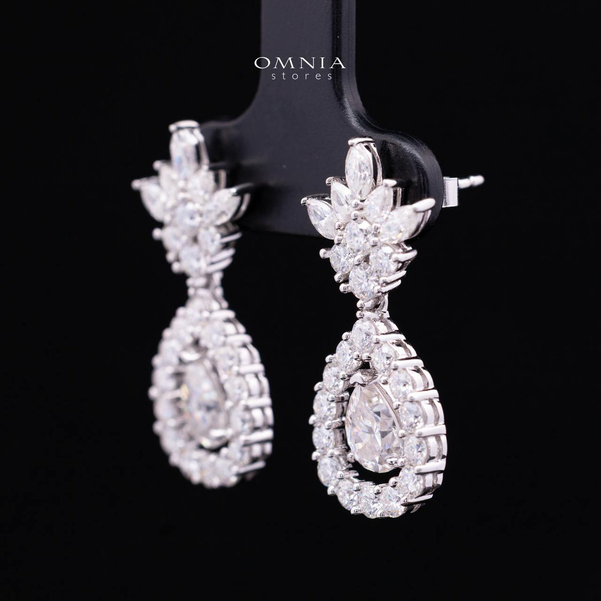 Laniyah White Moissanite Floral Halo Drop Earrings with GRA Certificate – 5x7mm Pear Cut, Rhodium-Plated 925 Sterling Silver