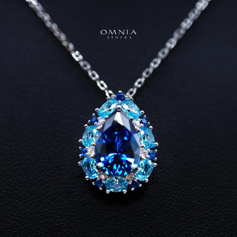 Sireesha Elegant Blue Cluster Pendant Necklace in 925 Sterling Silver with Premium Simulated Diamond