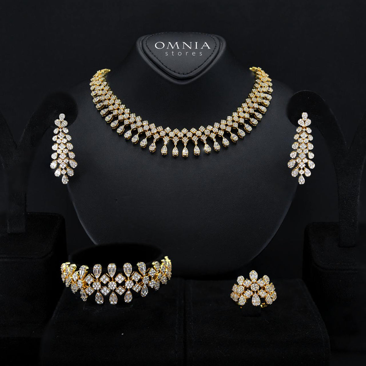 Amani Gold Bridal Full Set with High-Quality Simulated Diamonds – Rhodium Plated