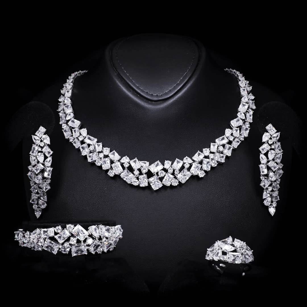 Omnia Anastasia White Luxury Bridal Full Set in High Quality Zircon Stone in Rhodium Plated