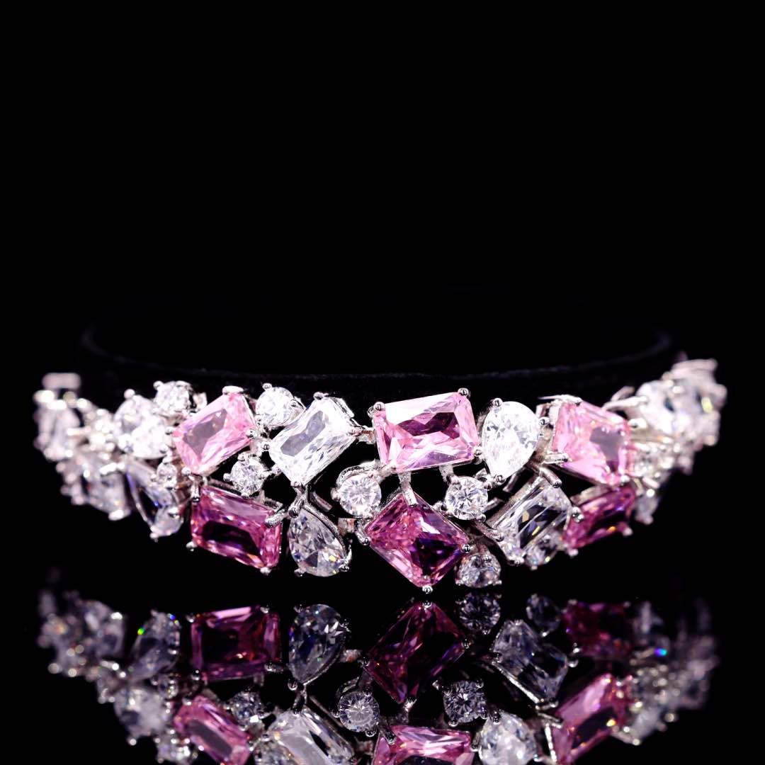 Omnia Anastasia Pink Luxury Bridal Full Set in High Quality Zircon Stone in Rhodium Plated