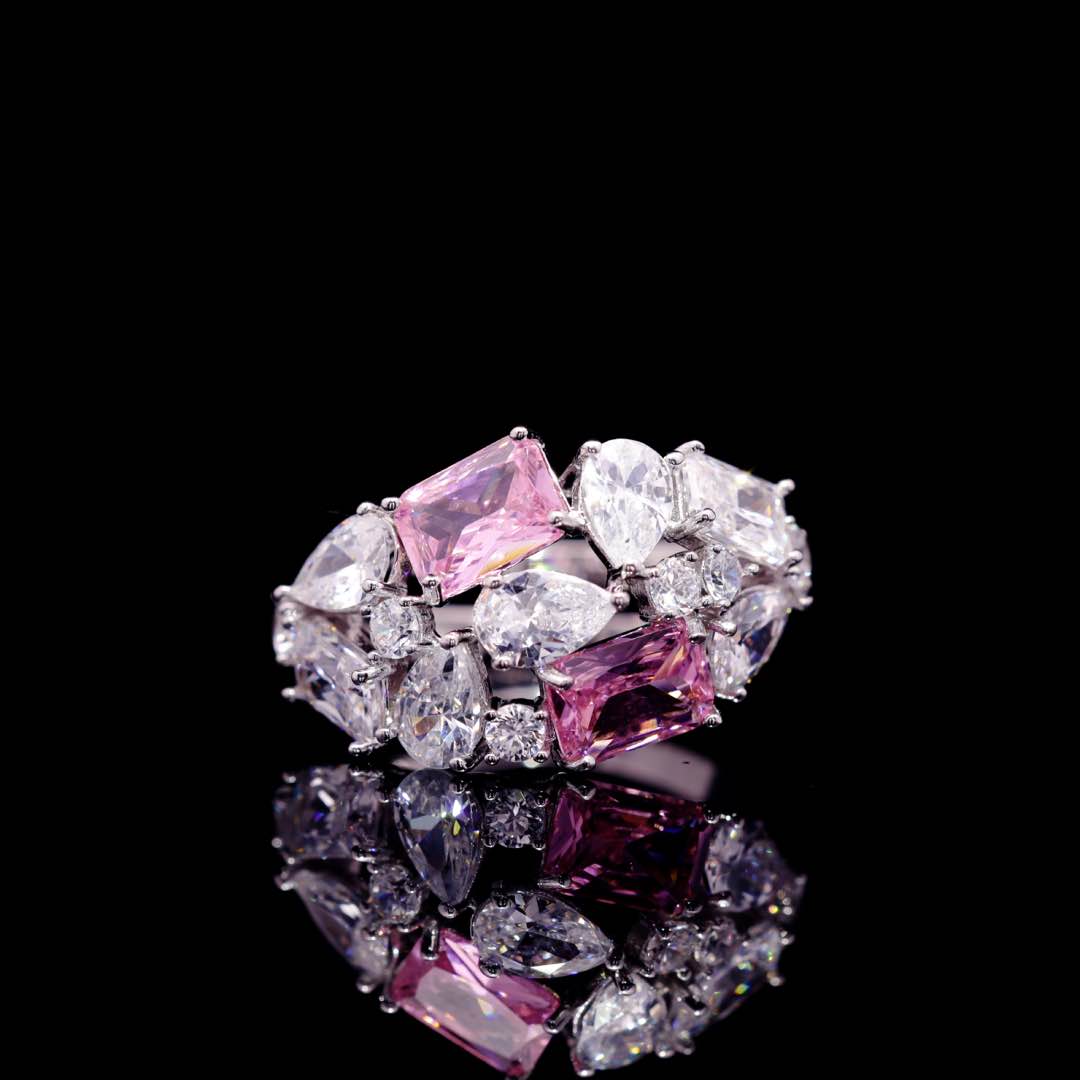 Omnia Anastasia Pink Luxury Bridal Full Set in High Quality Zircon Stone in Rhodium Plated