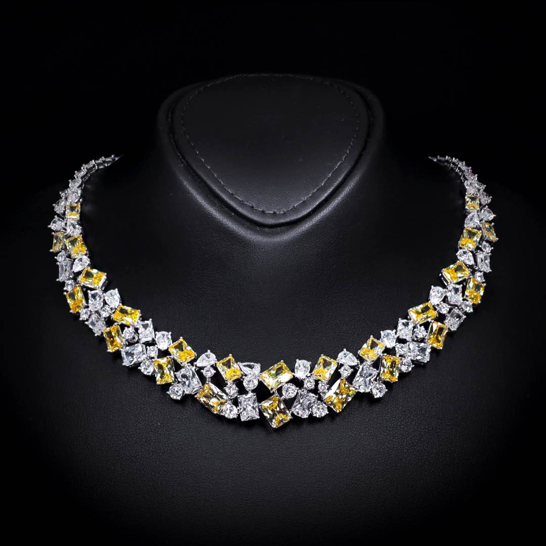 Omnia Anastasia Yellow Bridal Full Set in High Quality Zircon Stone in Rhodium Plated