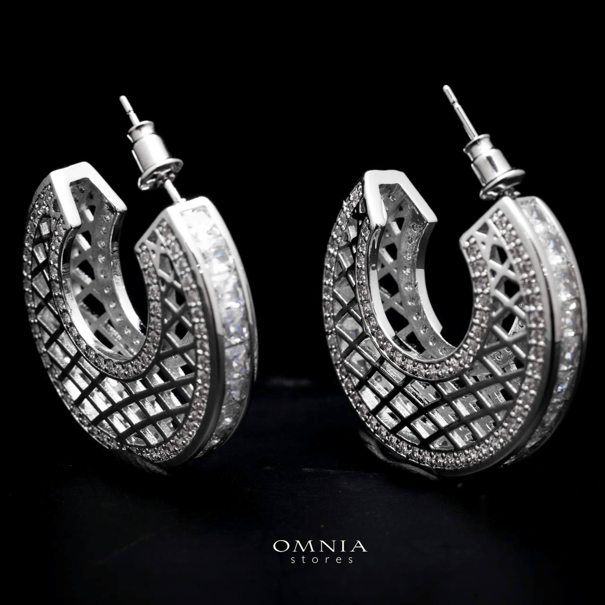 Omnia Joud White Earrings in High Quality Zircon Stone Rhodium Plated - OMNIASTORES UAE