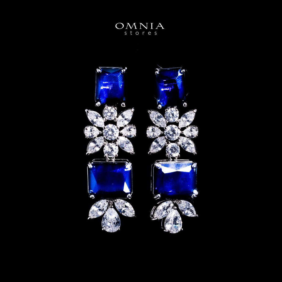 Omnia Charlotte Blue Luxry Bridal Full Set with Emerald and Pear-Cut High Quality Simulated Diamonds Premium Rhodium Plated - OMNIASTORES UAE