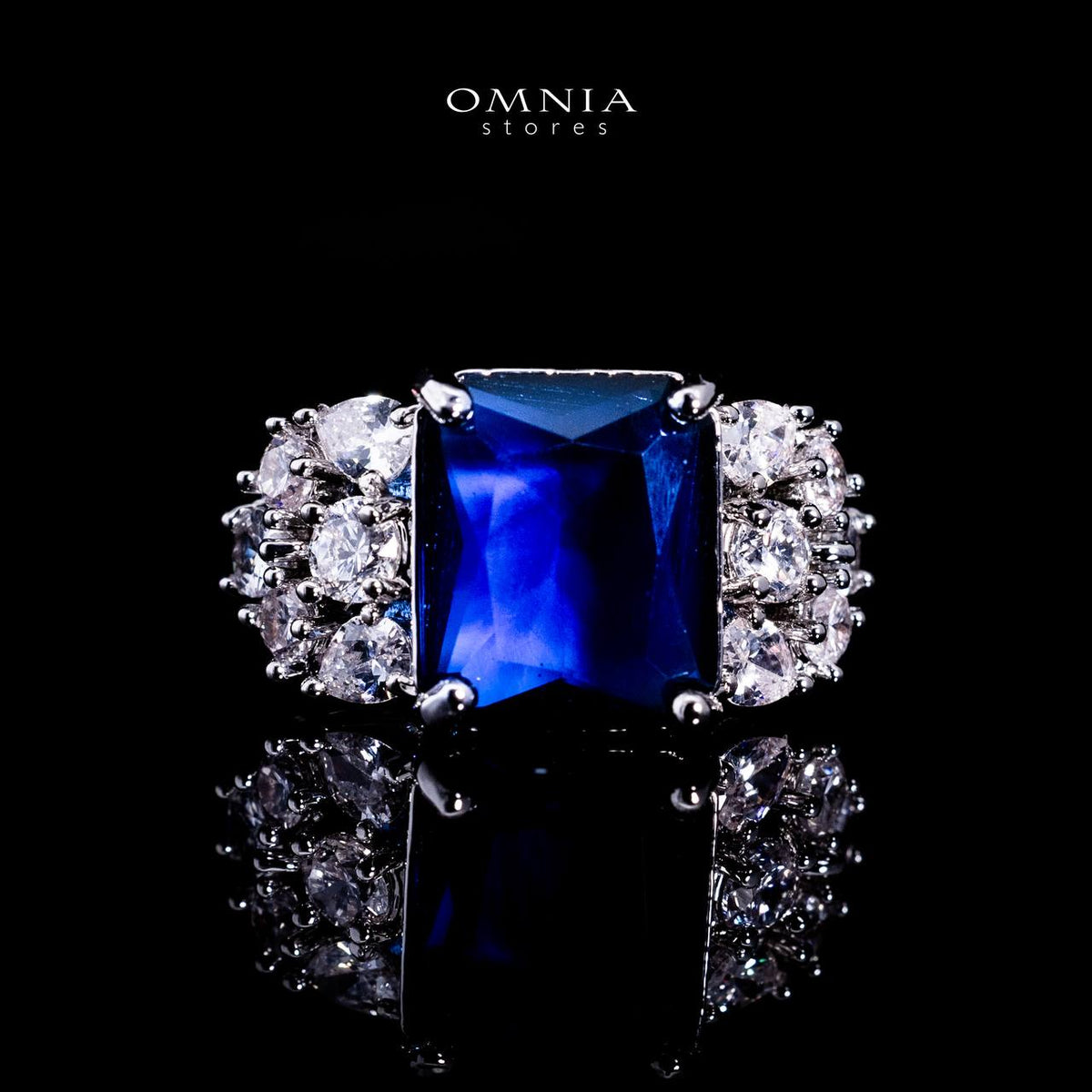 Omnia Charlotte Blue Luxry Bridal Full Set with Emerald and Pear-Cut High Quality Simulated Diamonds Premium Rhodium Plated - OMNIASTORES UAE