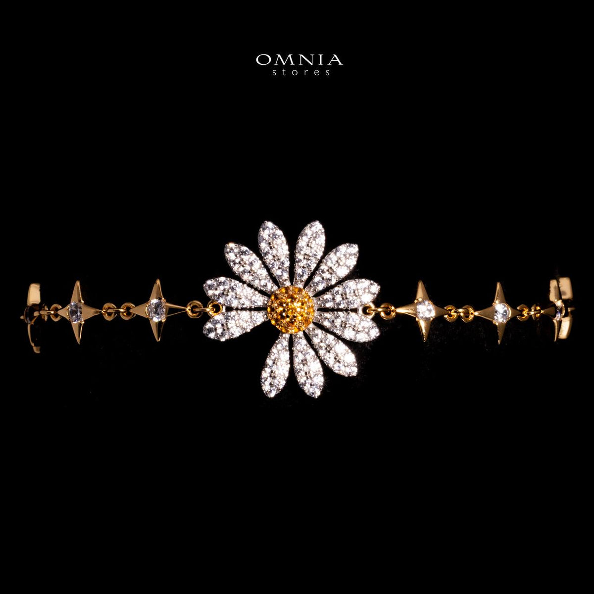 Omnia Mahira Gold Floral Bracelet With High Quality Ceritified Lab Crafted Stones In 925 Silver - OMNIASTORES UAE