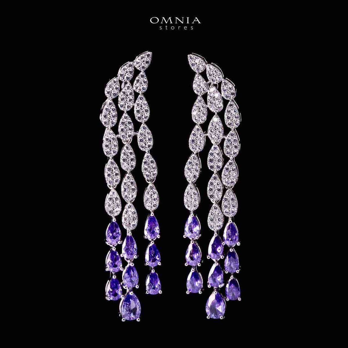 Omnia Amrah Luxury Bridal White and Purple Full Set in High Quality Zircon Stone Rhodium Plated - OMNIASTORES UAE