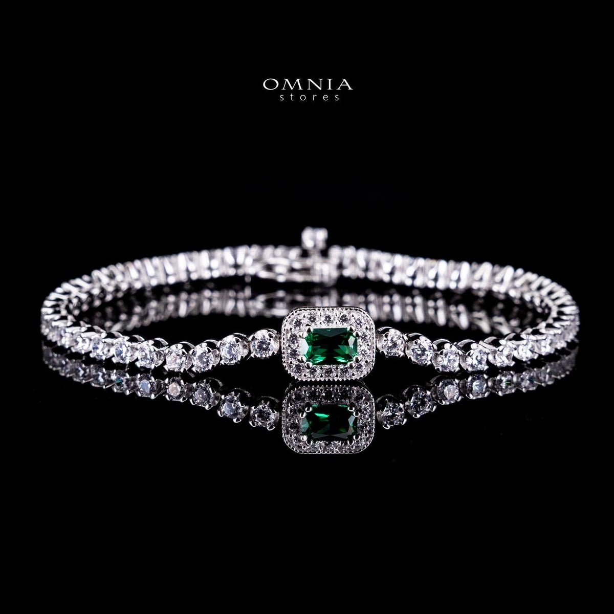 Omnia Zyrah Green Silver Bracelet in 925 Silver High Quality Simulated Diamonds - OMNIASTORES UAE