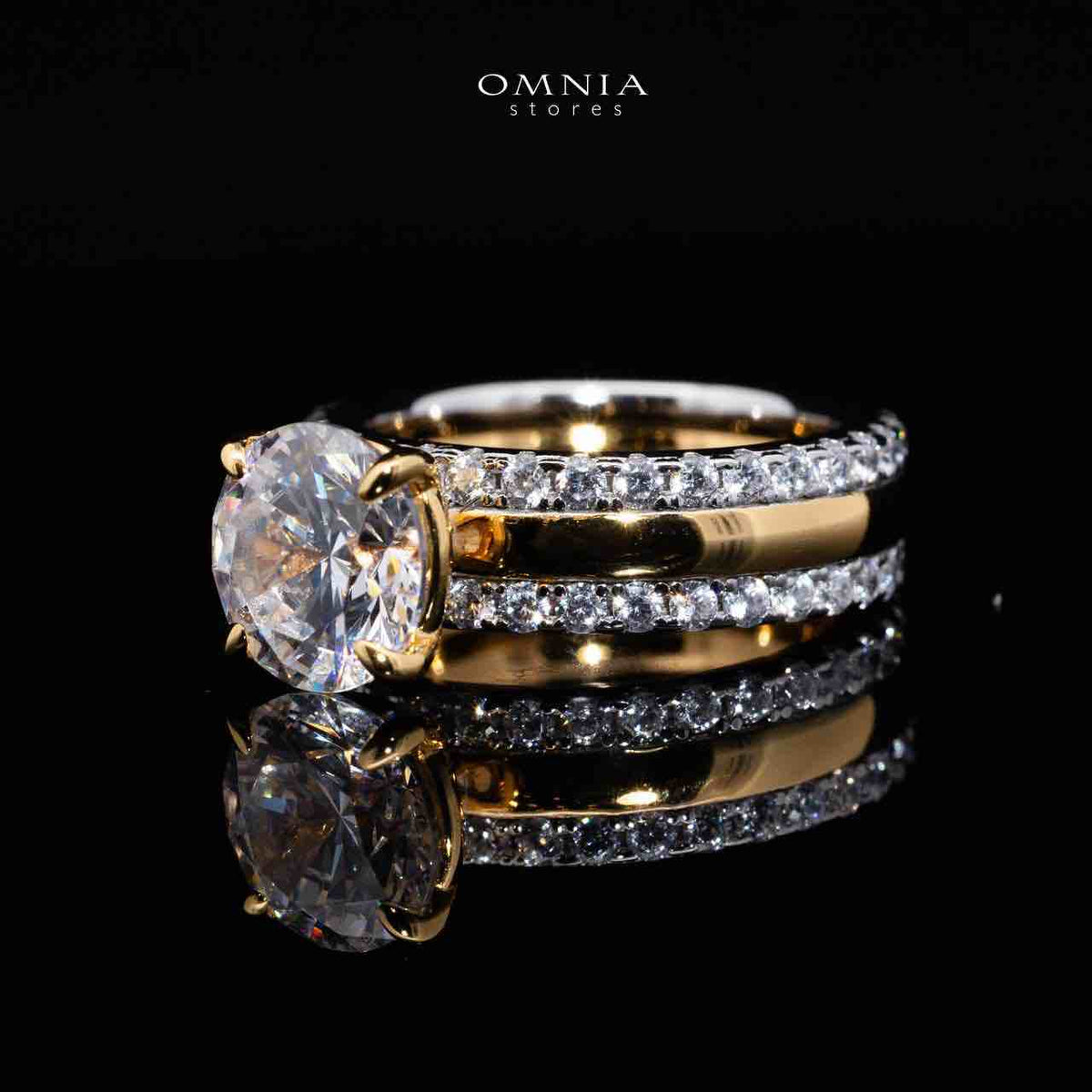 Omnia Zaira White and Gold Ring With High Quality Certified Lab Crafted Stones In 925 Silver - OMNIASTORES UAE