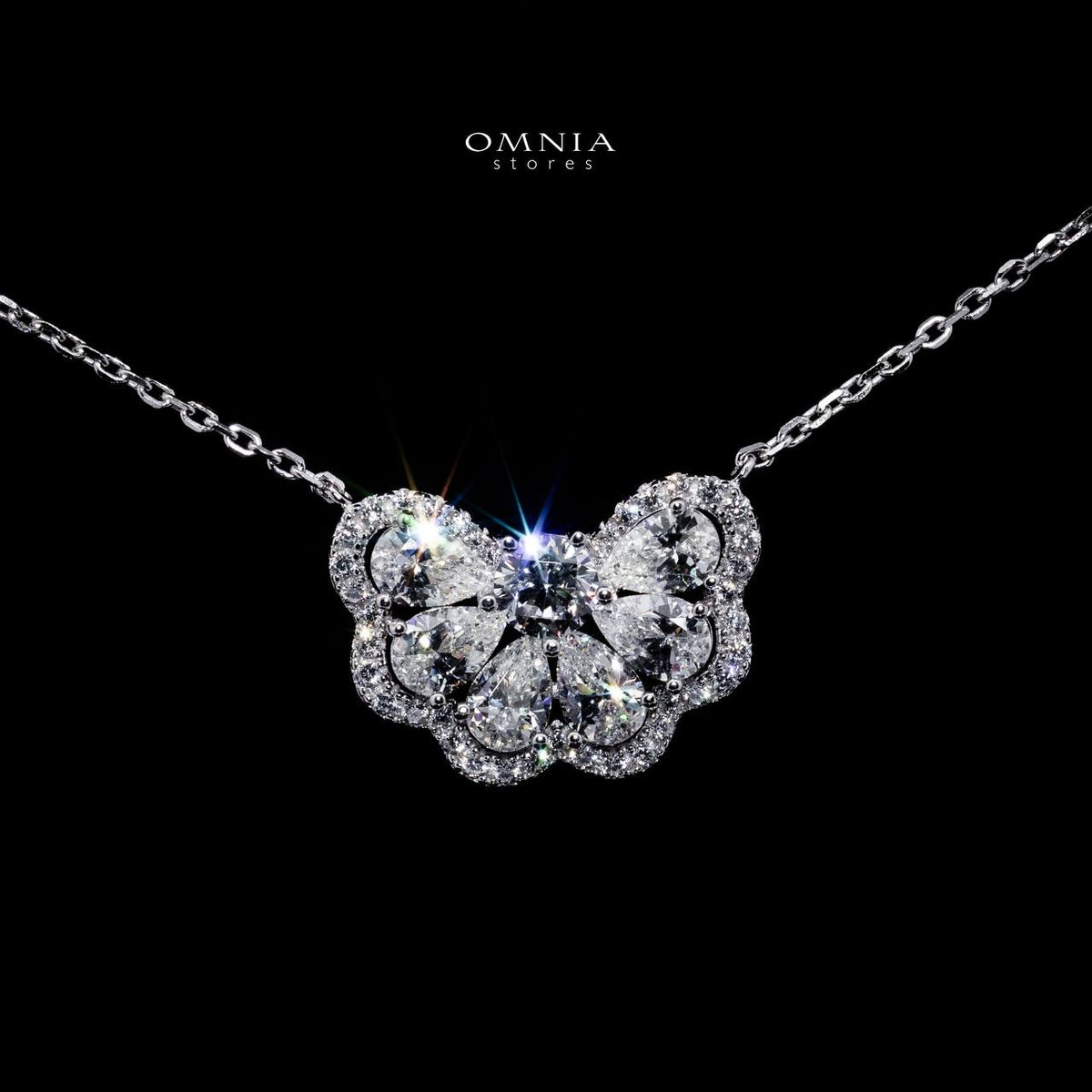 Omnia Minsa White Floral Pendant Necklace With High Quality Certified Lab Crafted Stones In 925 Silver - OMNIASTORES UAE