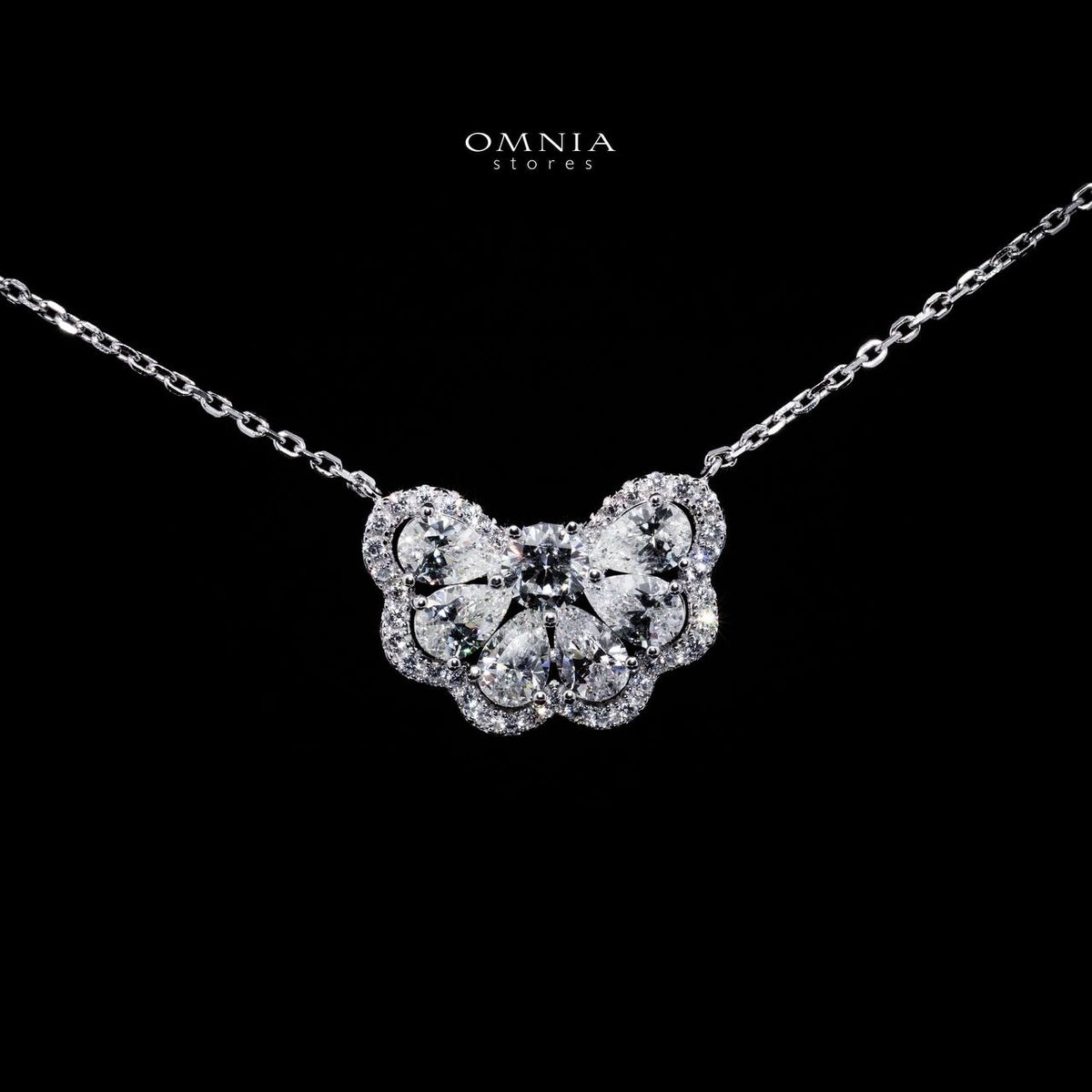Omnia Minsa White Floral Pendant Necklace With High Quality Certified Lab Crafted Stones In 925 Silver - OMNIASTORES UAE