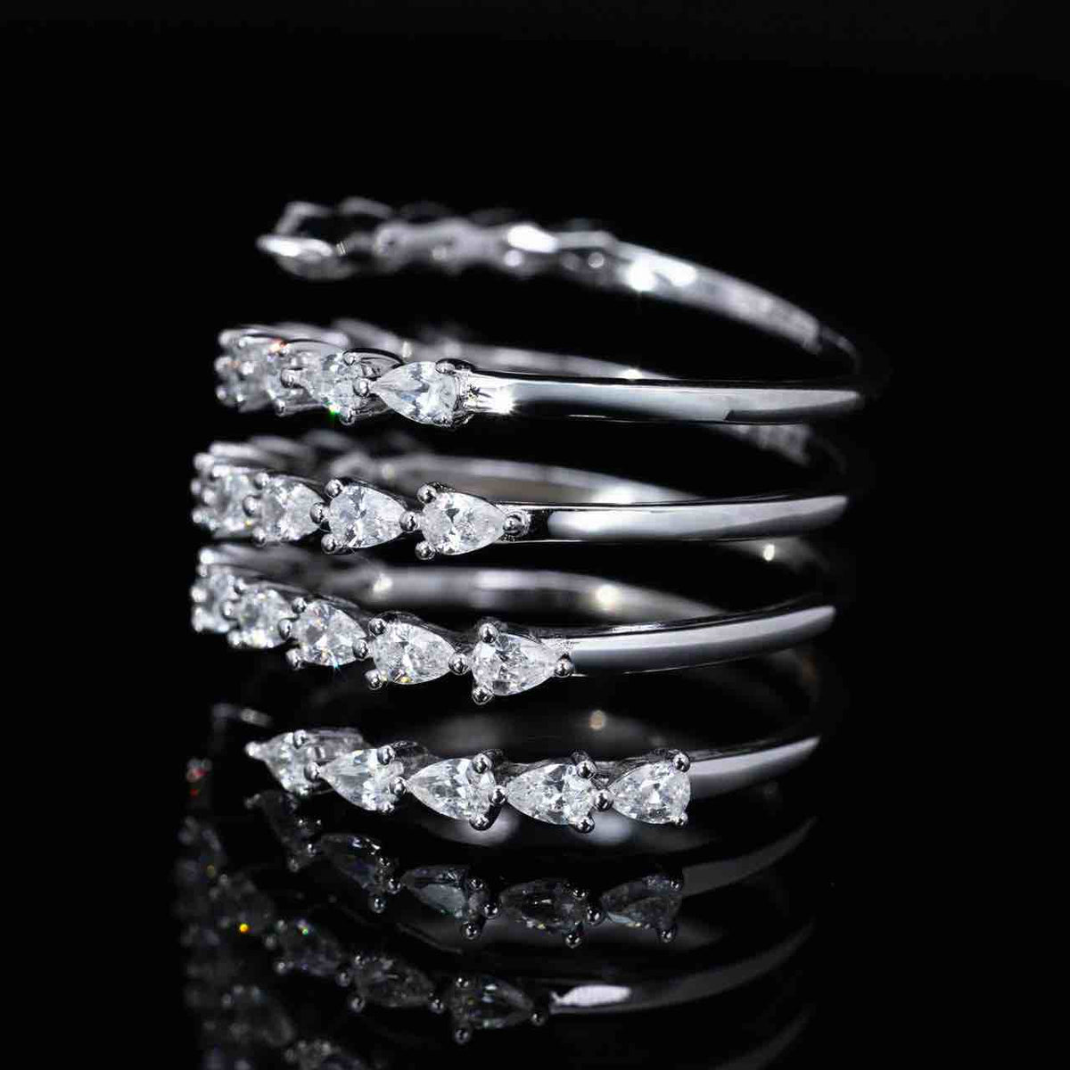 Omnia Lara White Ring With High Quality Simulated Diamonds In 925 Silver - OMNIASTORES UAE