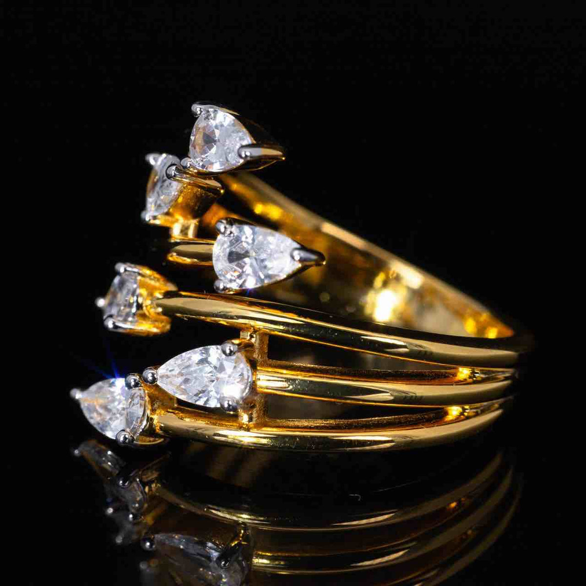 Omnia Alyza Gold Ring With High Quality Simulated Diamonds In 925 Silver - OMNIASTORES UAE
