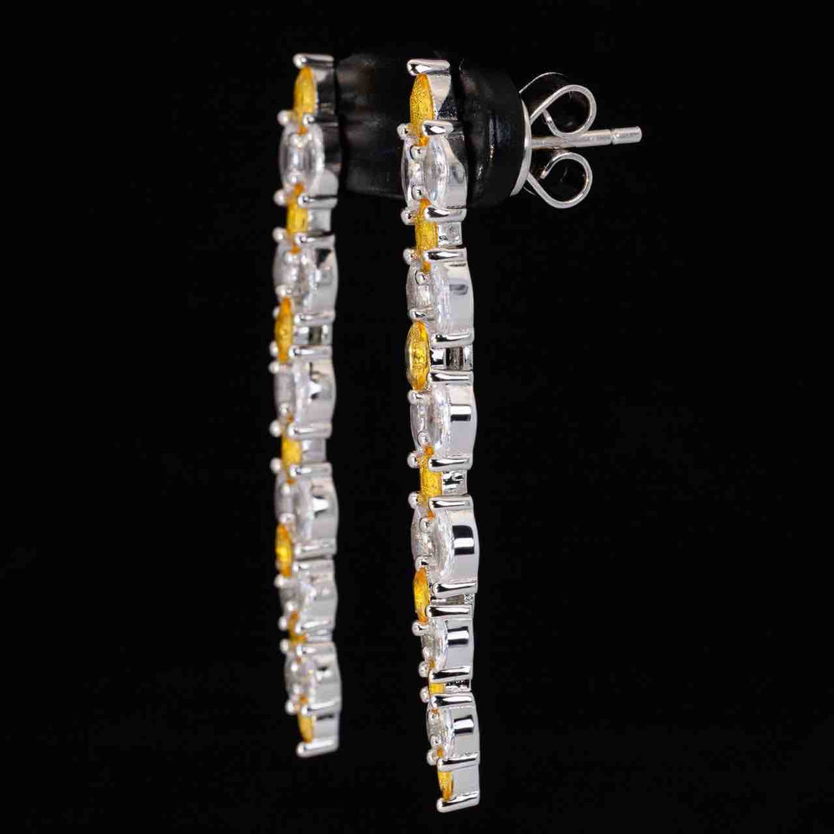 Omnia Aila White and Yellow Drop Earrings With High Quality Simulated Diamonds In 925 Silver - OMNIASTORES UAE