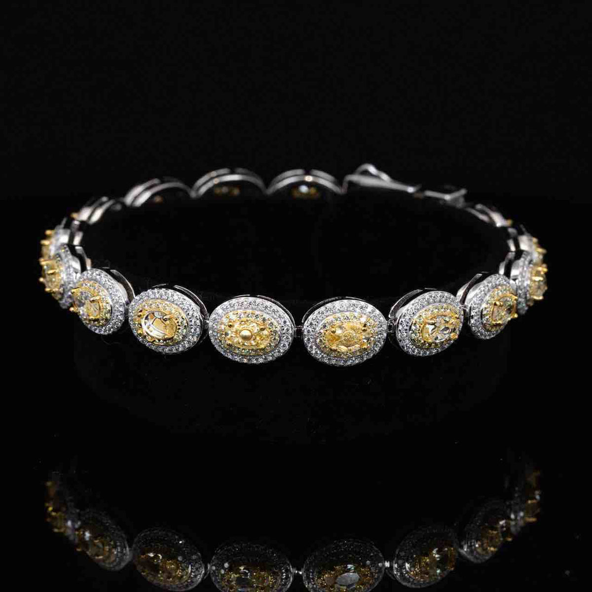 Omnia Tiesha White and Yellow Bracelet With High Quality Simulated Diamonds In 925 Silver - OMNIASTORES UAE