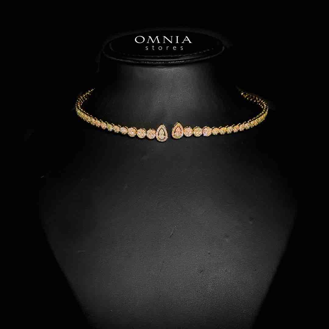 Omnia Mila Luxury Golden Choker Bridal Full Set in High Quality Zircon Stone Rhodium Plated - OMNIASTORES UAE