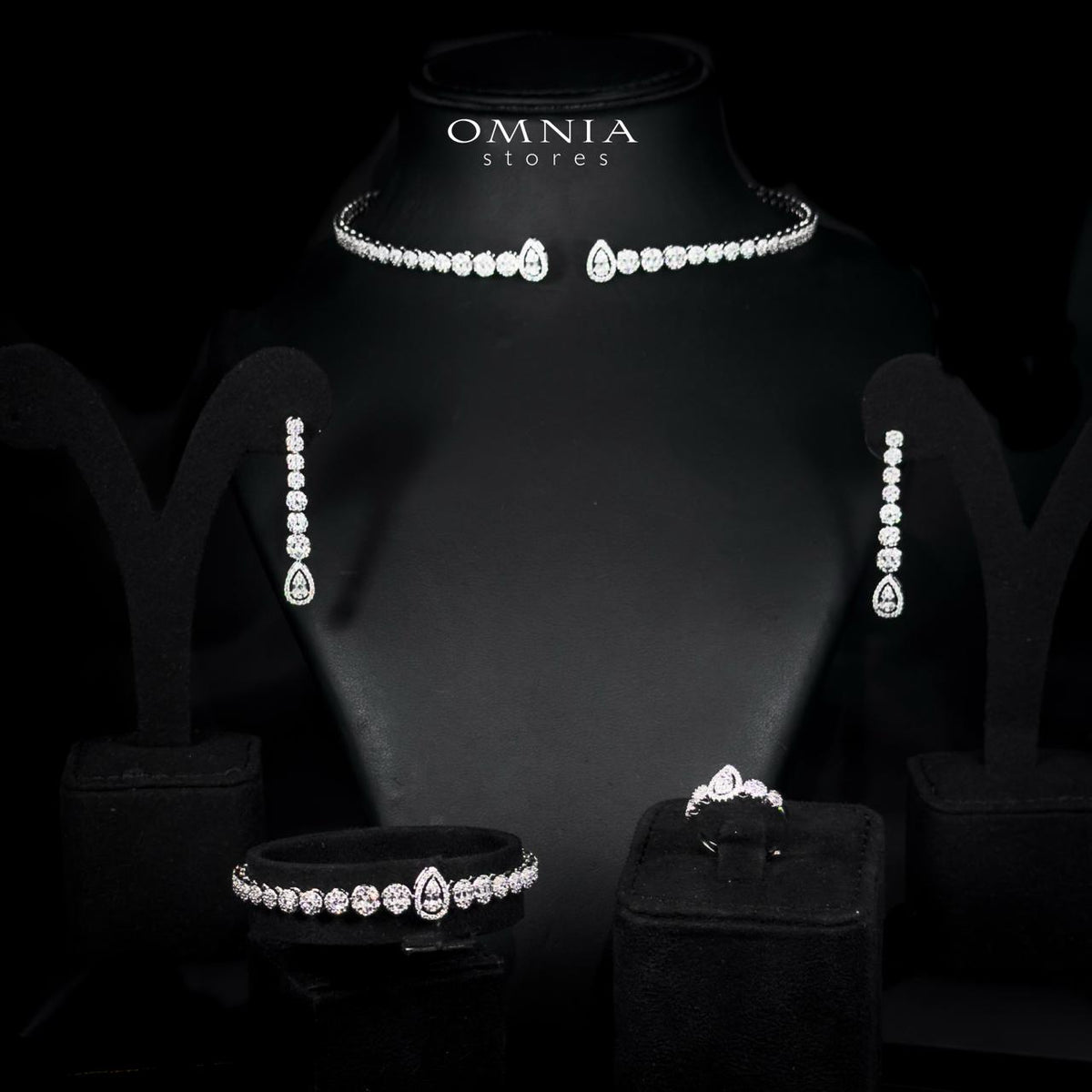 Omnia Mila Luxury White Choker Bridal Full Set in High Quality Zircon Stone Rhodium Plated - OMNIASTORES UAE