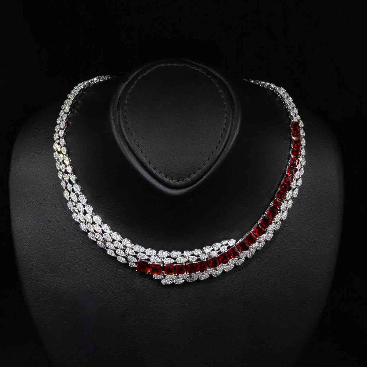 Omnia Trinity Red Luxury Bridal Full Set in High Quality Zircon Stone Premium Rhodium Plated - OMNIASTORES UAE