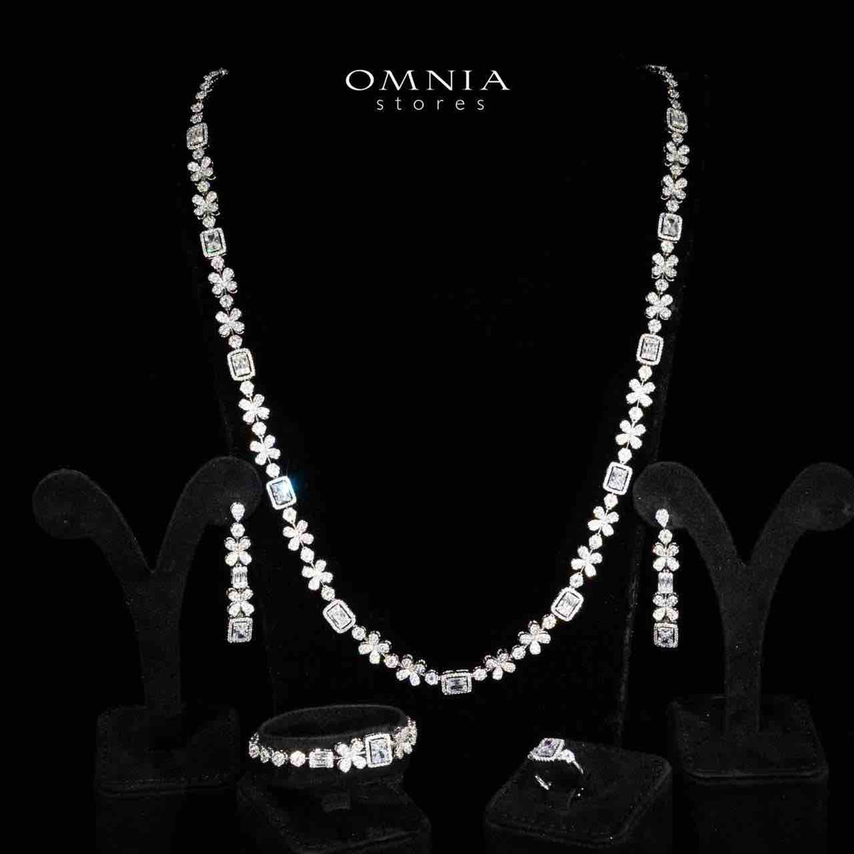 Omnia Reyna White Luxury Bridal Long Chain Full Set in High Quality Zircon Stone Rhodium Plated - OMNIASTORES UAE