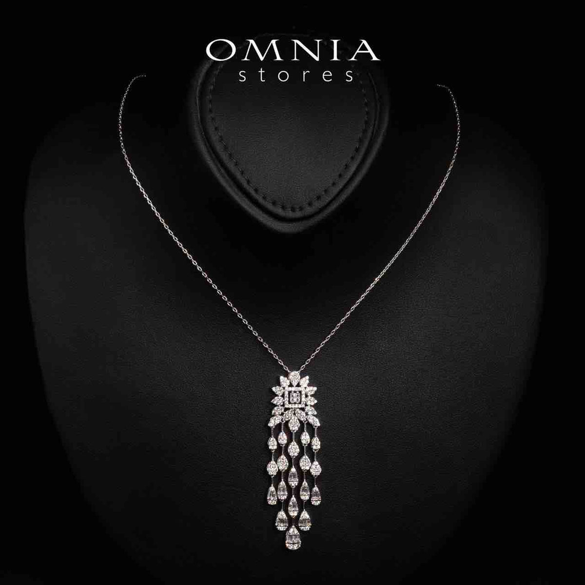 Omnia Emilee White Necklace,Earrings and Ring Set in High Quality Rhodium Plated Zircon Stones - OMNIASTORES UAE