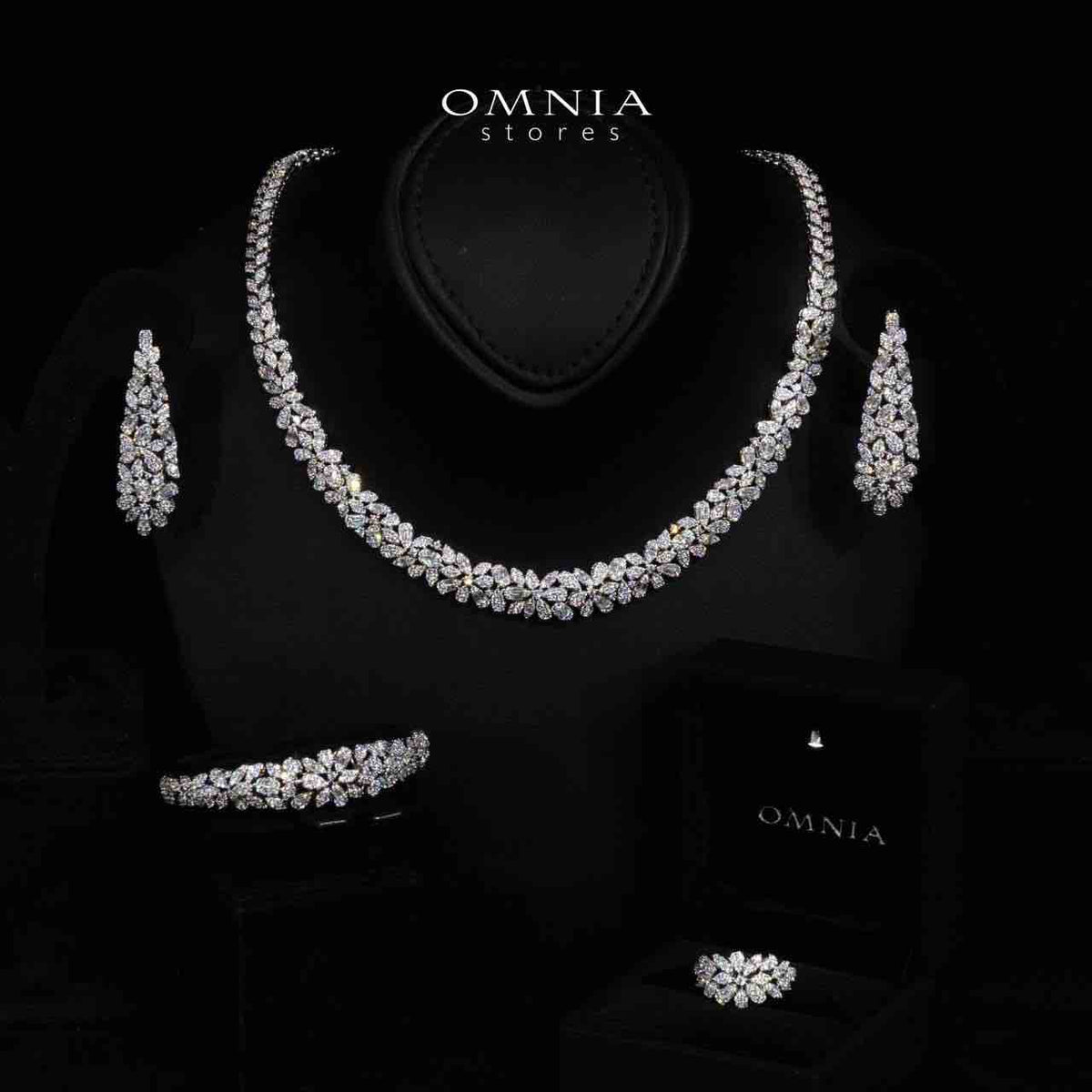 Omnia Asia White Luxury Bridal Full Set in High Quality Zircon Stone Premium Rhodium Plated (18cm available in ksa) - OMNIASTORES UAE