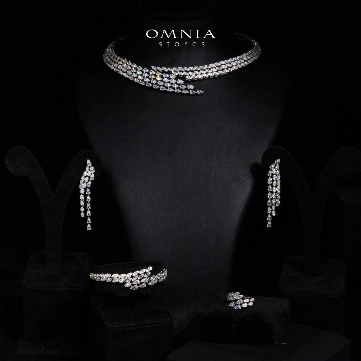 Omnia Kalina Luxury White Choker Bridal Full Set in High Quality Zircon Stone Rhodium Plated - OMNIASTORES UAE