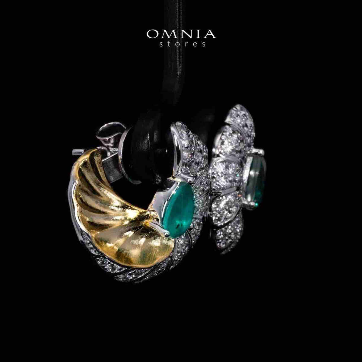 Omnia Sahara Gold and White Earrings With High Quality Simulated Diamonds In 925 Silver - OMNIASTORES UAE