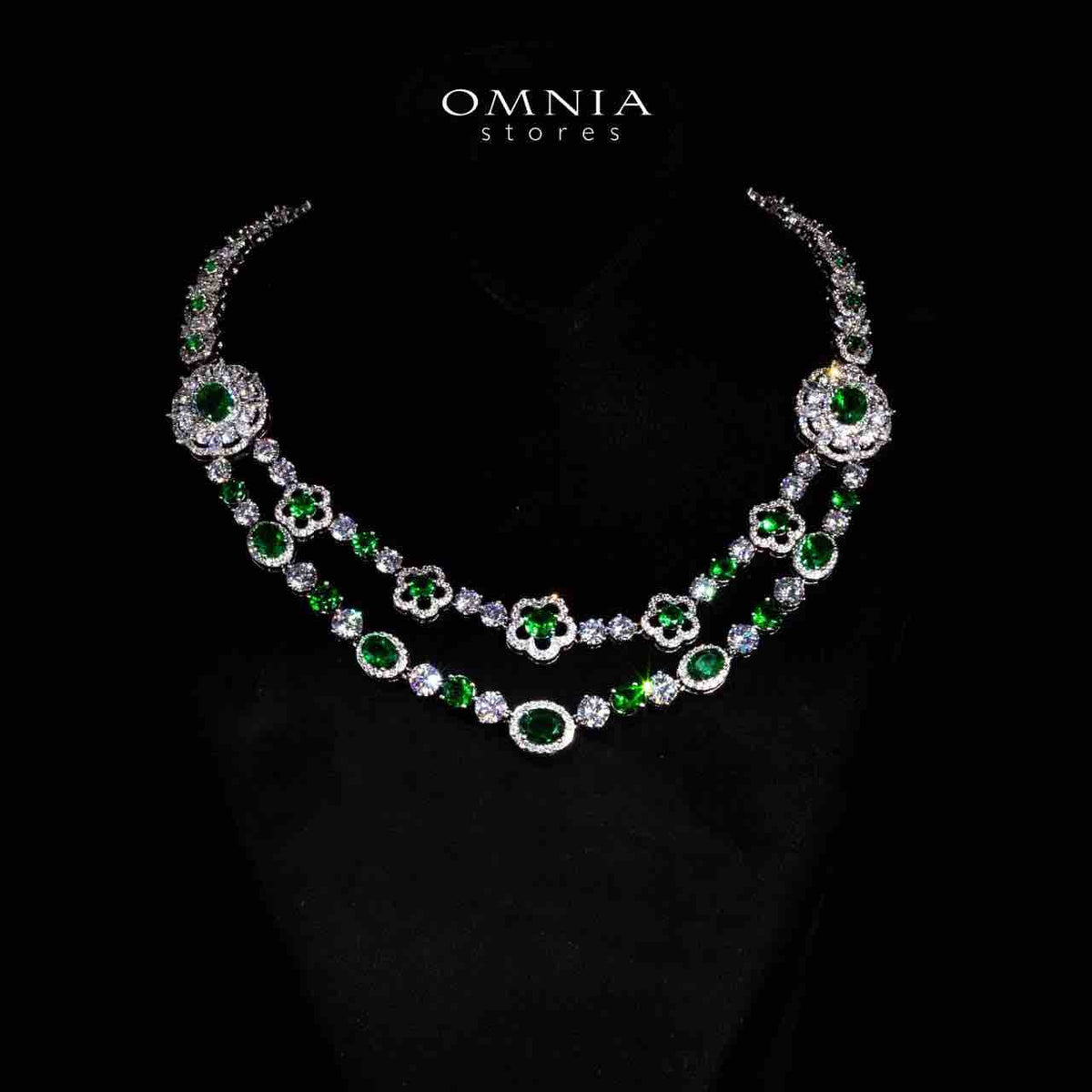 Omnia Esra Green Luxury Bridal Full Set in High QualitySimulated Diamond Rhodium Plated
