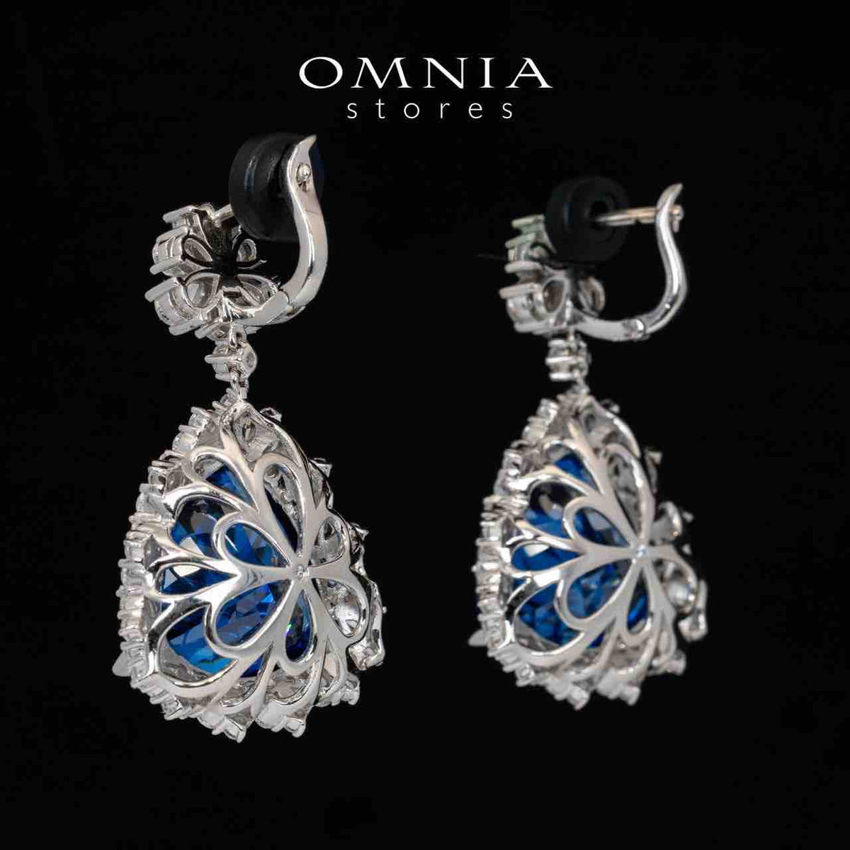 Omnia Roua White and Blue Drop Earrings With High Quality Certified Lab Crafted Stones In 925 Silver 7.0ct - OMNIASTORES UAE