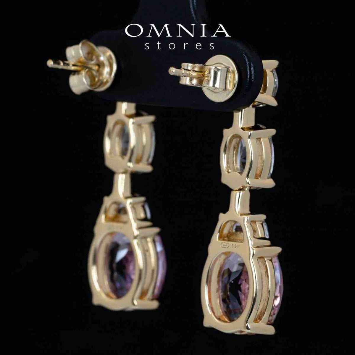 Omnia Rayla Gold and Pink Drop Earrings With High Quality Certified Lab Crafted Stones In 925 Silver 5ct - OMNIASTORES UAE