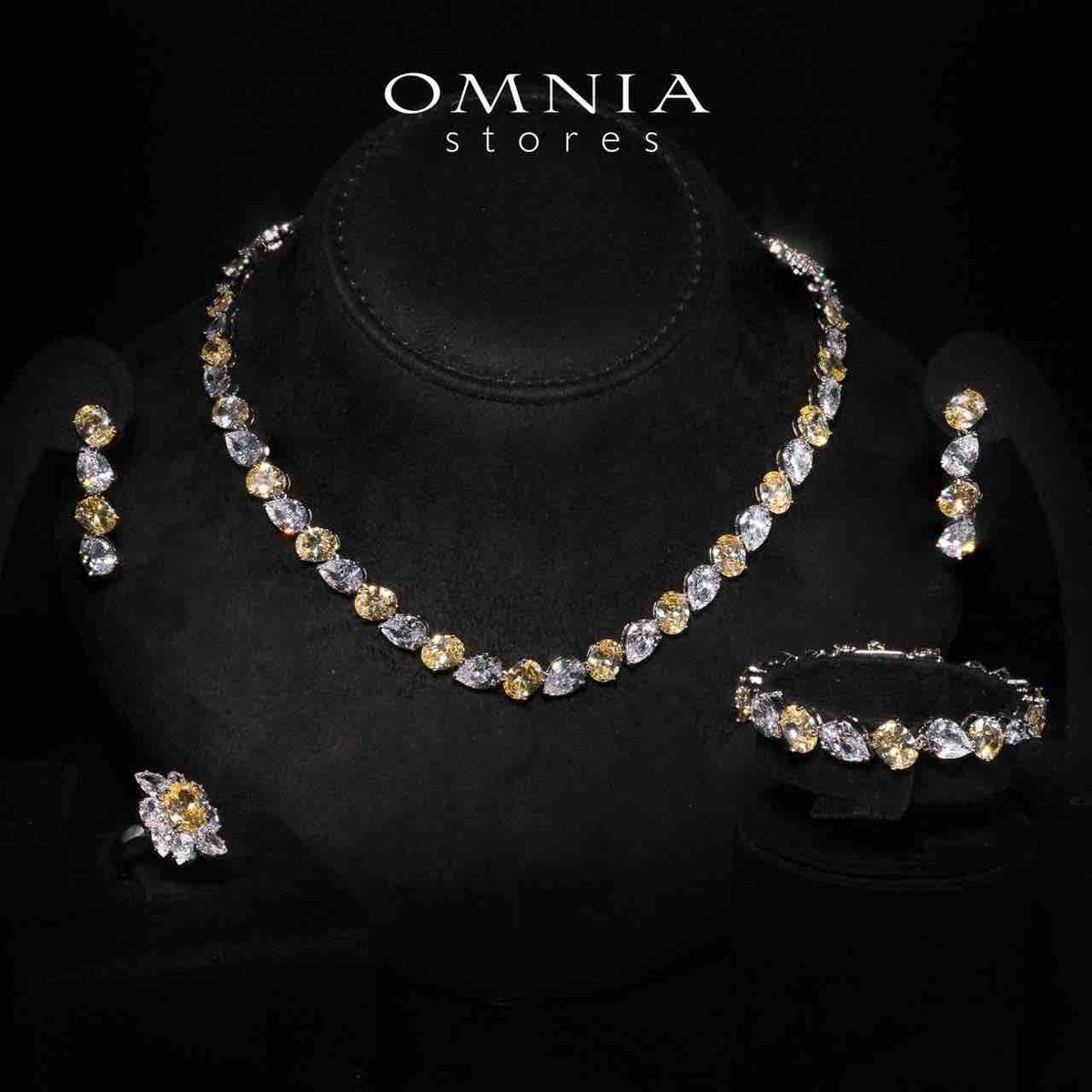 Omnia Lamia White And Yellow Bridal Full Set with High Quality Simulated Diamonds Premium Rhodium Plated - OMNIASTORES UAE