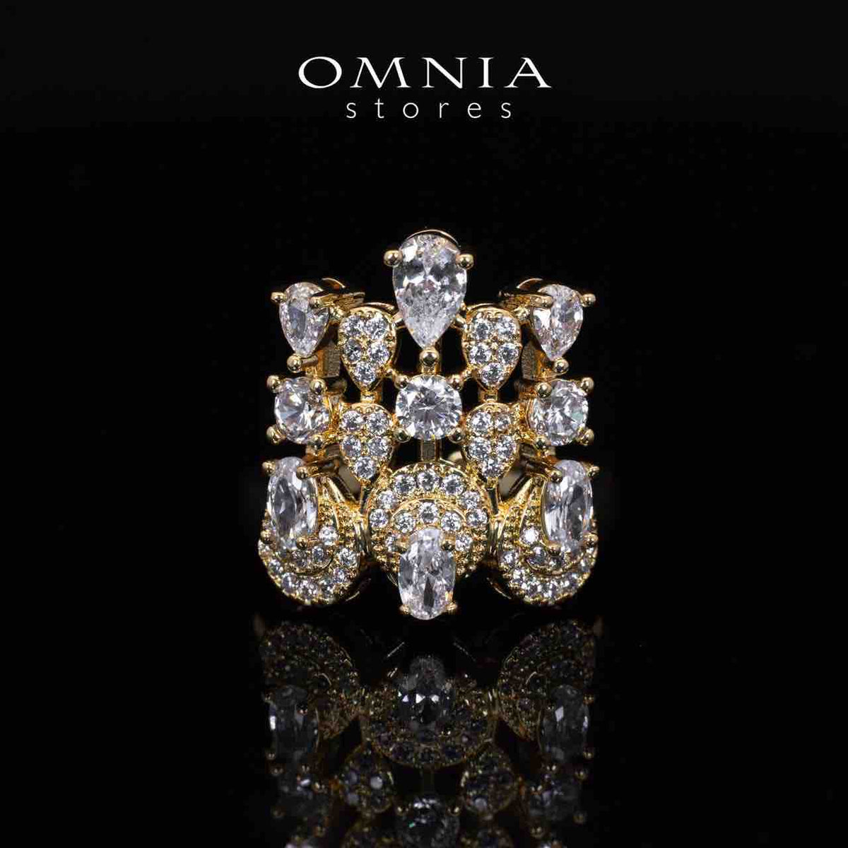 Aleya Golden Luxury Bridal Full Long chain Set in High Quality Simulated Diamonds Rhodium Plated - OMNIASTORES UAE