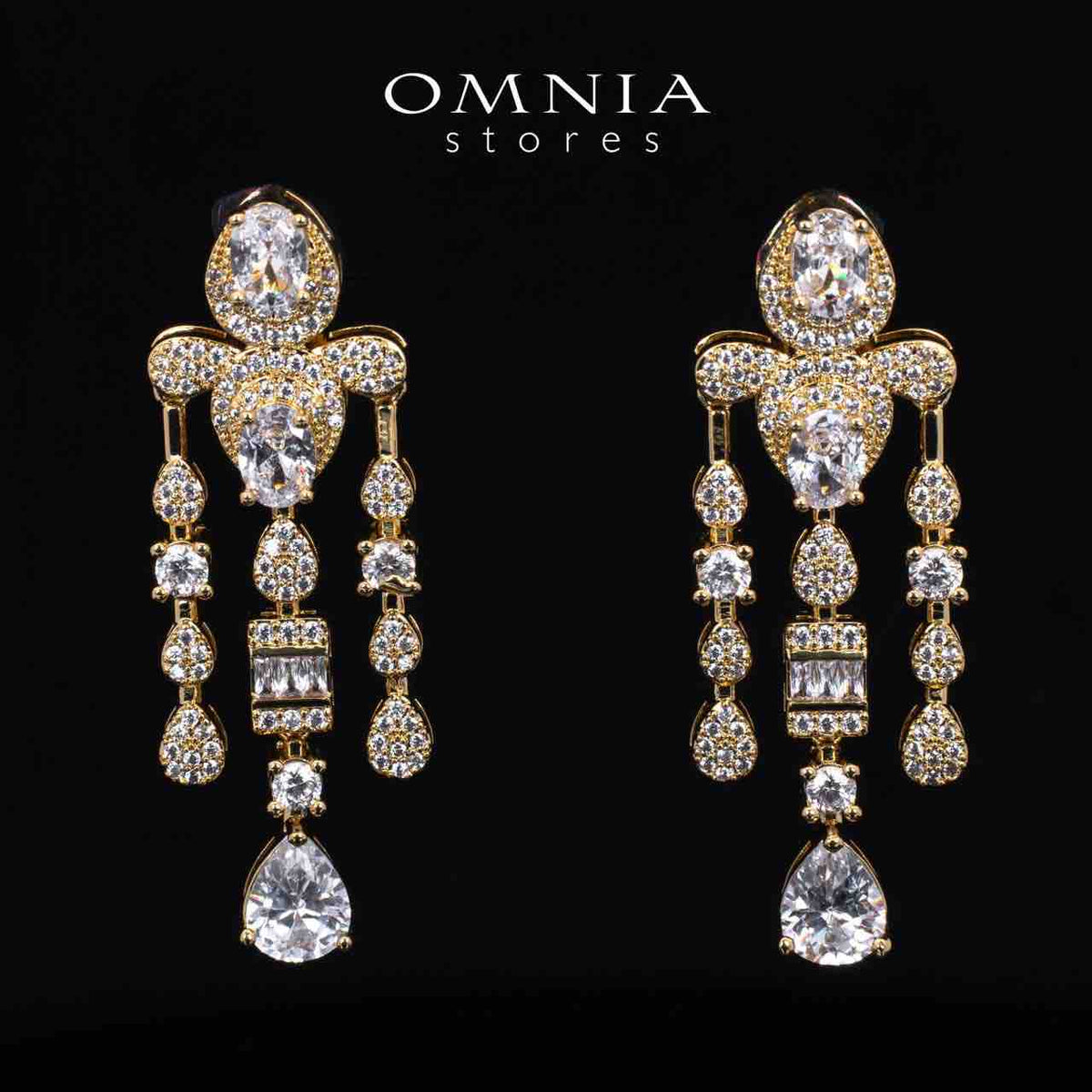 Aleya Golden Luxury Bridal Full Long chain Set in High Quality Simulated Diamonds Rhodium Plated - OMNIASTORES UAE