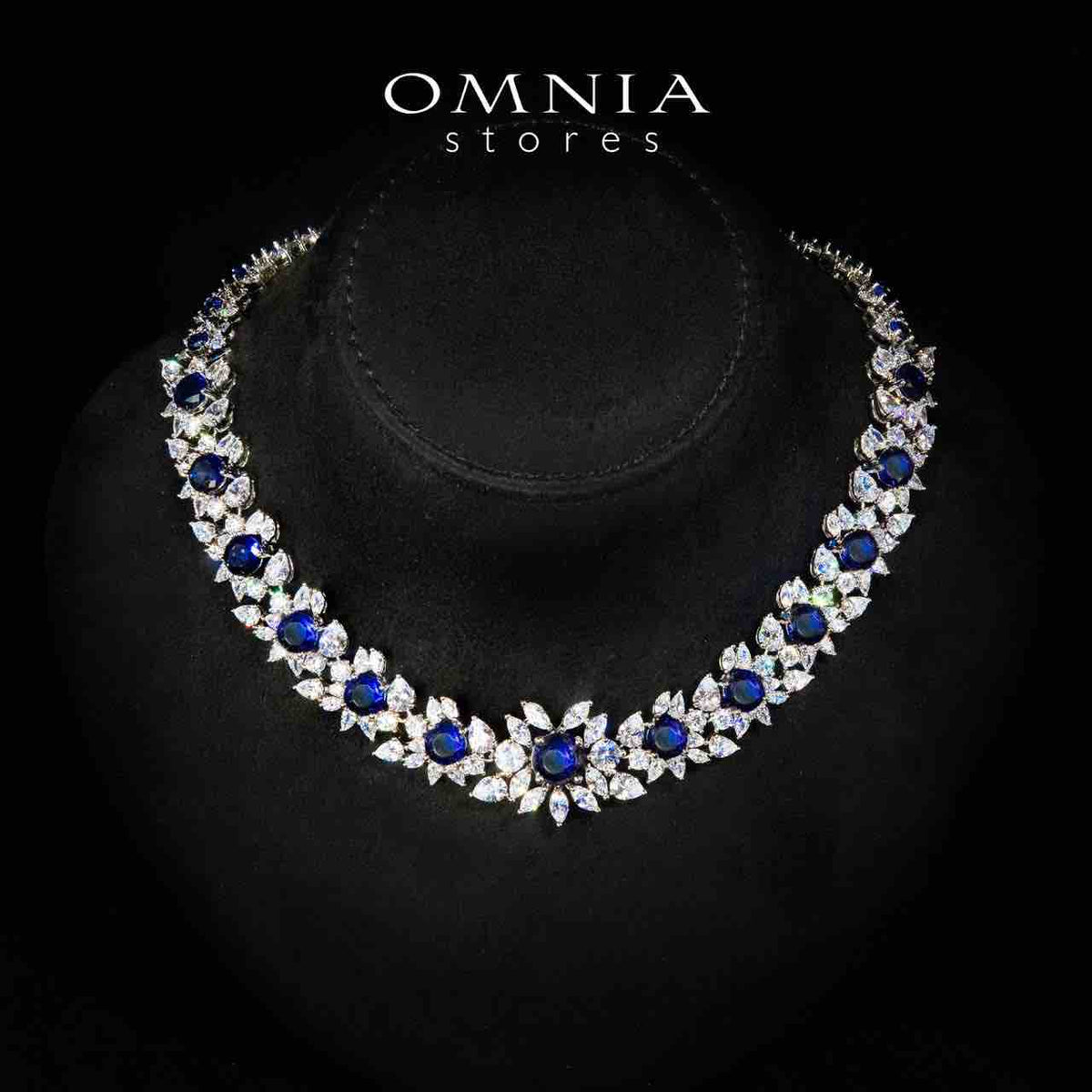 Nareen Blue Luxury Bridal Full Set in High Quality Zircon Stone Rhodium Plated - OMNIASTORES UAE