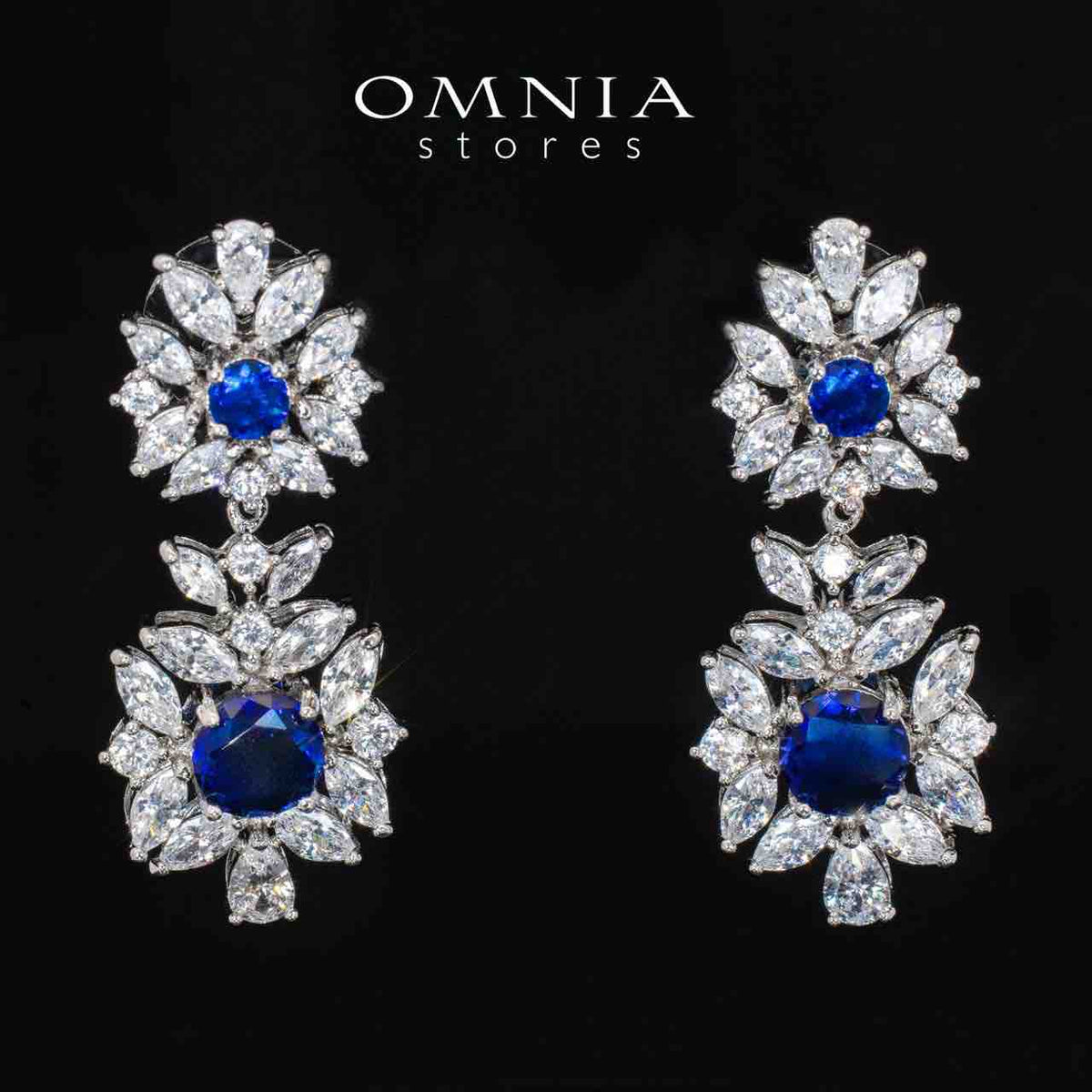 Nareen Blue Luxury Bridal Full Set in High Quality Zircon Stone Rhodium Plated - OMNIASTORES UAE
