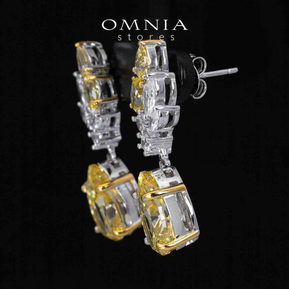 Elia Winged yellow and White Drop Earrings With High Quality Simulated Diamonds in 925 Silver - OMNIASTORES UAE