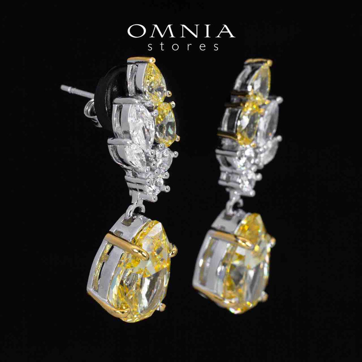 Elia Winged yellow and White Drop Earrings With High Quality Simulated Diamonds in 925 Silver - OMNIASTORES UAE
