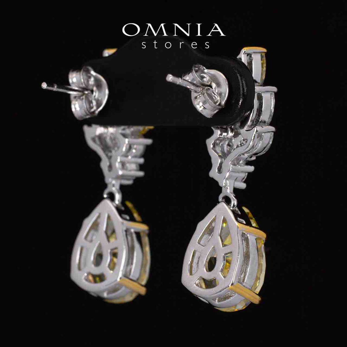 Elia Winged yellow and White Drop Earrings With High Quality Simulated Diamonds in 925 Silver - OMNIASTORES UAE