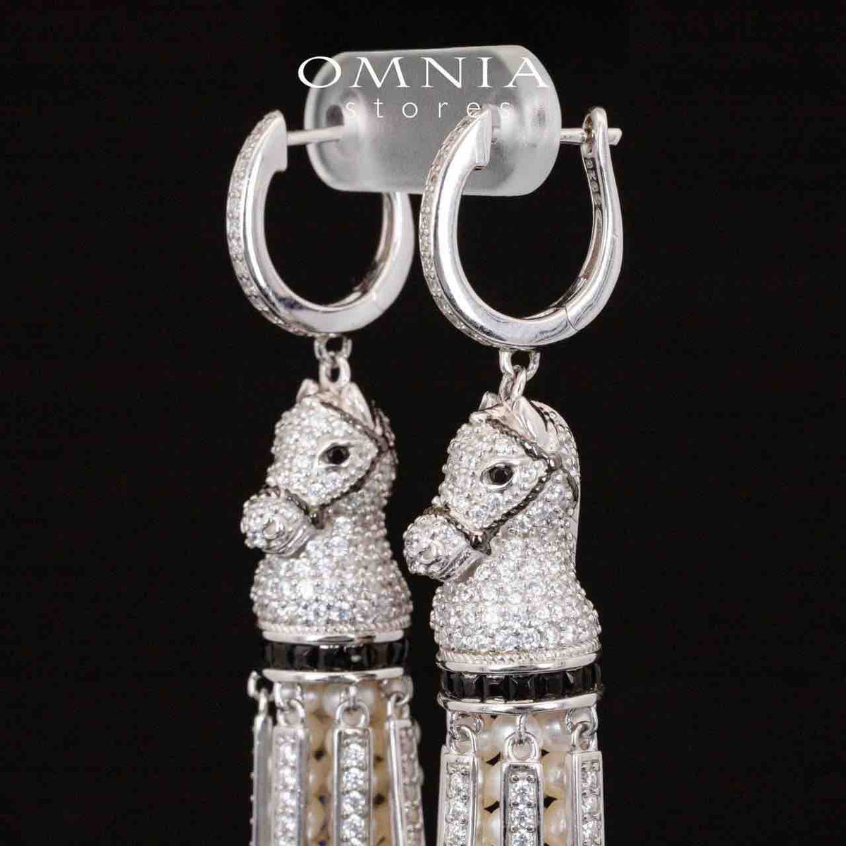 Omnia Vania Multi Color Horse Design Long Chain Necklace & Drop Earrings Set in 925 Silver With High Quality Simulated Diamonds