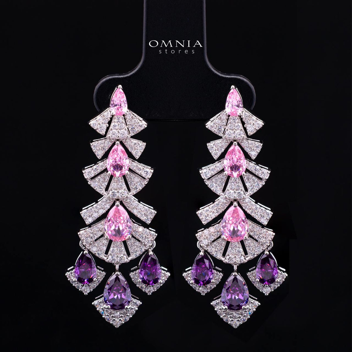 Omnia Lena Pink Luxury Bridal White Full Set In High Quality Zircon Stone Rhodium Plated